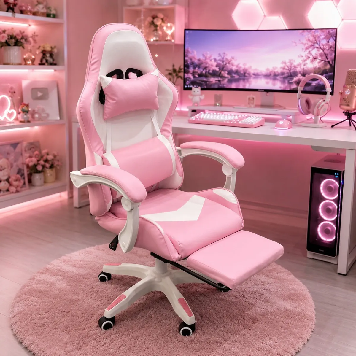 Silla Gamer ROSADO Y BLANCO